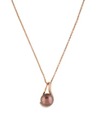 Pre-owned Pendant Pearl & Diamond  Necklace, 18" In Multi