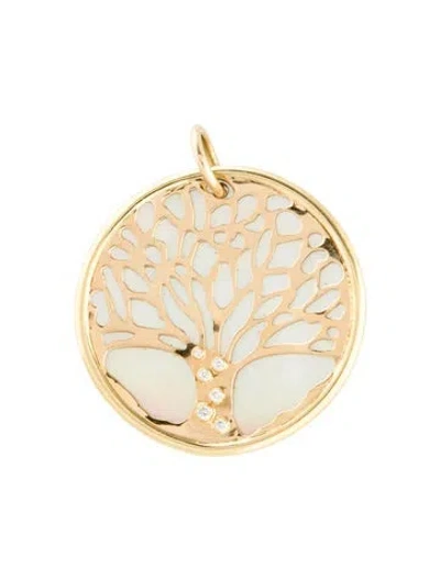 Pre-owned Pendant Peggy Daven 18k Mother Of Pearl & Diamond "tree Of Life"  In Multi