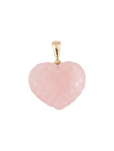 Pre-owned Pendant Peter Dram Designs 14k Rose Quartz Quilted Heart  In Multi