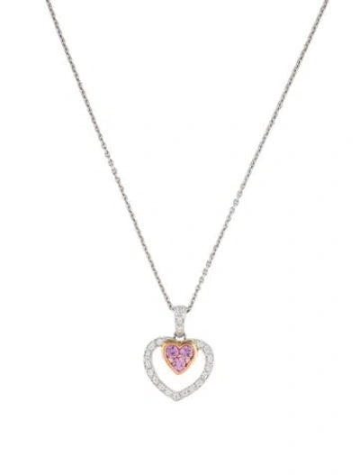 Pre-owned Pendant Pink Sapphire & Diamond Heart  Necklace, 17.25" In Multi