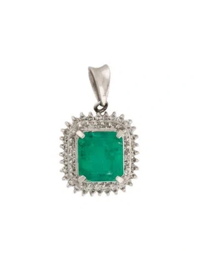 Pre-owned Pendant Platinum 1.84ct Emerald & Diamond , 0.75" In Multi