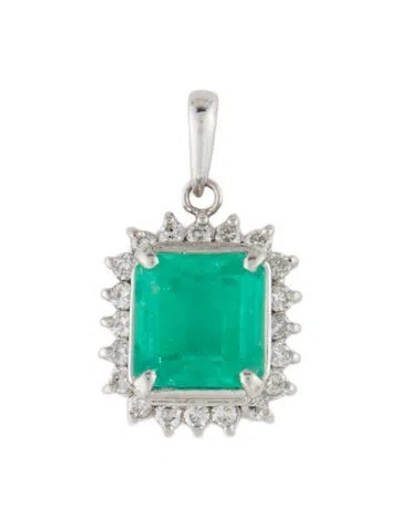 Pre-owned Pendant Platinum 3.51ct Emerald & Diamond  In Multi