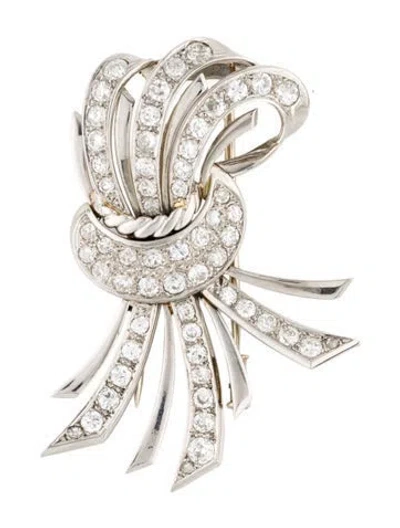 Pre-owned Pendant Platinum 3.63ctw Diamond Bow Pin In Multi