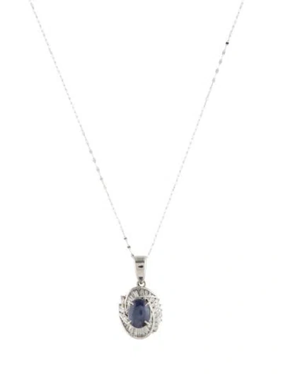 Pre-owned Pendant Platinum 4.35ct Star Sapphire & Diamond  Necklace, 17.75" In Multi