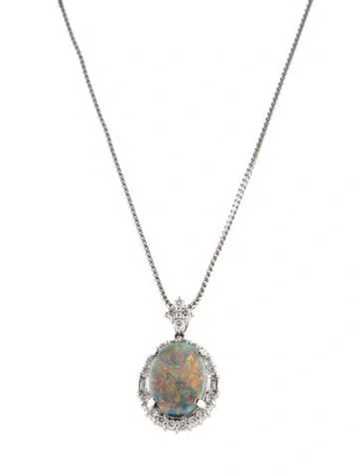 Pre-owned Pendant Platinum 5.22ct Opal & Diamond  Necklace, 19.5" In Multi
