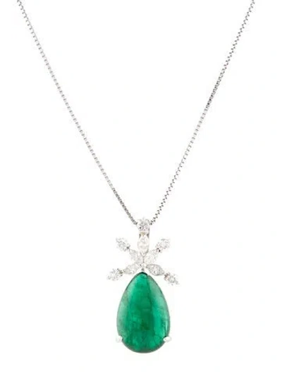 Pre-owned Pendant Platinum 9.43ct Emerald & Diamond  Necklace, 18" In Multi