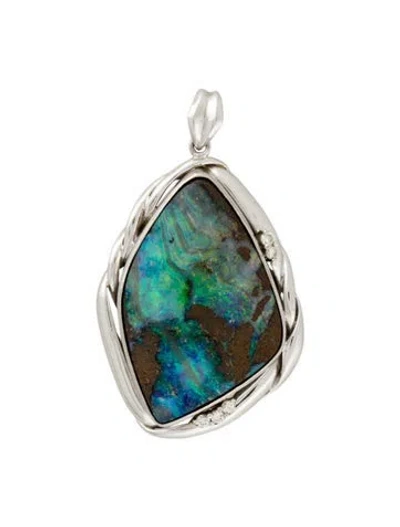 Pre-owned Pendant Platinum Boulder Opal & Diamond , 1.5" In Multi