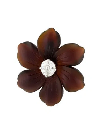 Pre-owned Pendant Platinum Chalcedony & Diamond Flower  In Multi