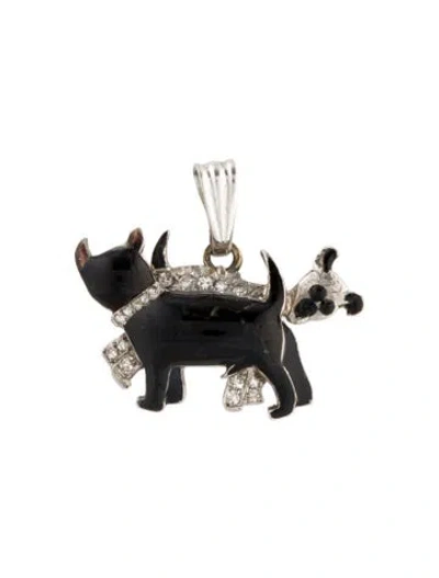 Pre-owned Pendant Platinum Diamond & Enamel Dog  In Black