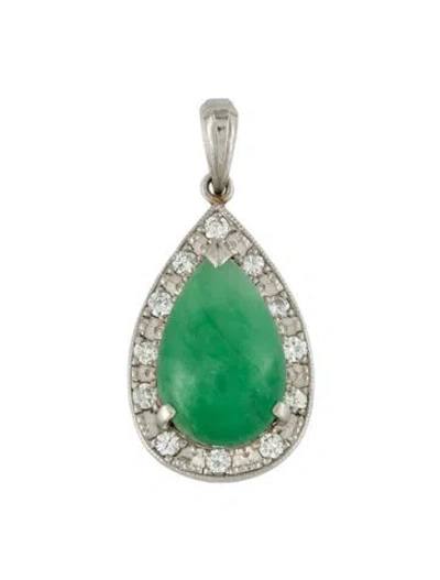 Pre-owned Pendant Platinum Dyed Jadeite & Diamond Tear Drop  In Multi