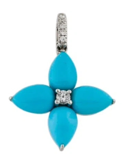 Pre-owned Pendant Platinum Sapphire, Turquoise, & Diamond Enhancer In Multi