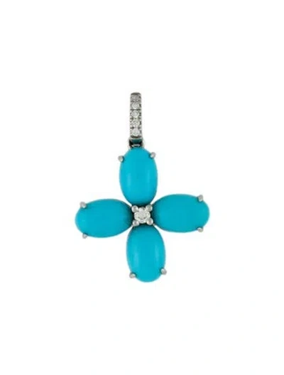 Pre-owned Pendant Platinum Turquoise & Diamond Enhancer, .75" In Multi