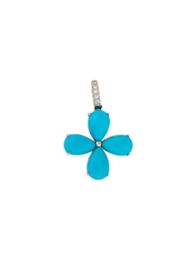 Pre-owned Pendant Platinum Turquoise & Diamond , 0.5" In Multi
