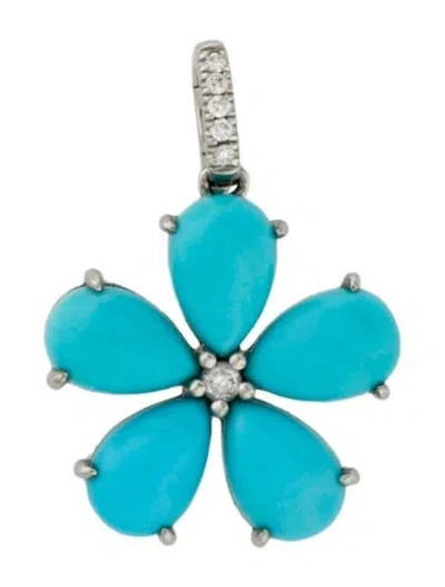 Pre-owned Pendant Platinum Turquoise & Diamond  In Multi