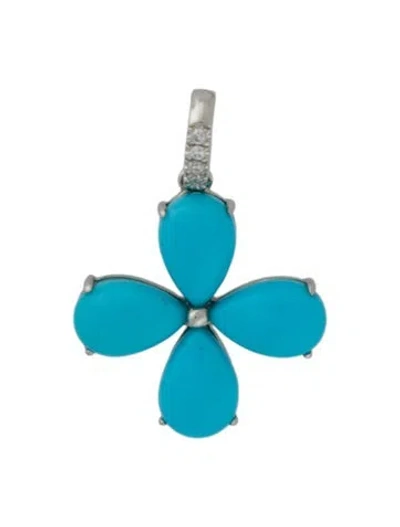 Pre-owned Pendant Platinum Turquoise & Diamond  In Multi