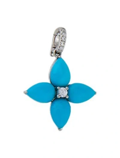 Pre-owned Pendant Platinum Turquoise, Sapphire, & Diamond  In Multi