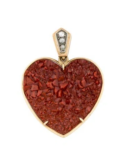 Pre-owned Pendant Sagenitic Quartz & Diamond Heart , 1.5" In Multi