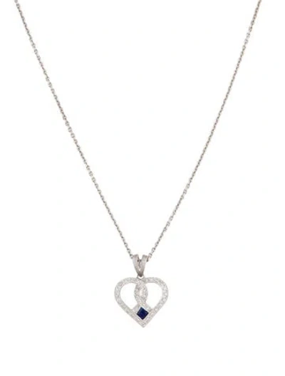 Pre-owned Pendant Sapphire & Diamond Heart  Necklace, 17.25" In Multi