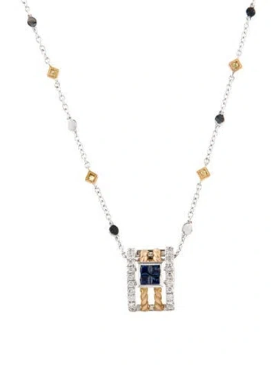 Pre-owned Pendant Sapphire & Diamond  Necklace, 23.5" In Multi