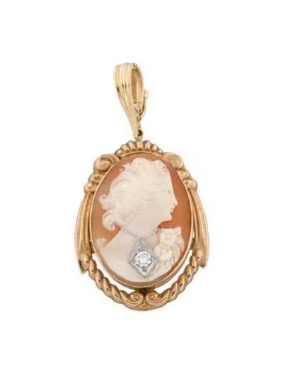 Pre-owned Pendant Shell & Diamond Cameo , 2" In Multi