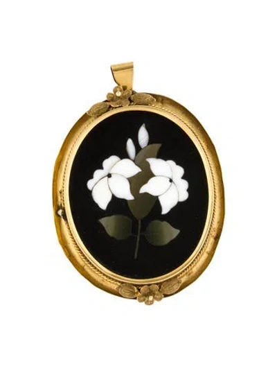 Pre-owned Pendant Victorian 14k Pietre Dura Flower  In Multi