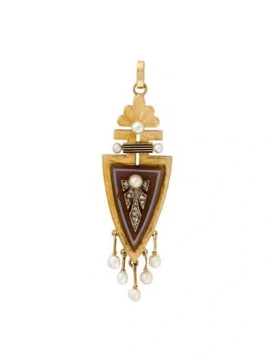 Pre-owned Pendant Victorian 18k Pearl, Diamond & Sardonyx  In Black