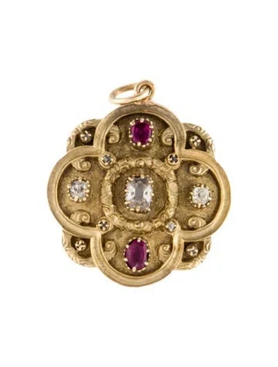 Pre-owned Pendant Victorian 18k Ruby & Diamond  In Multi
