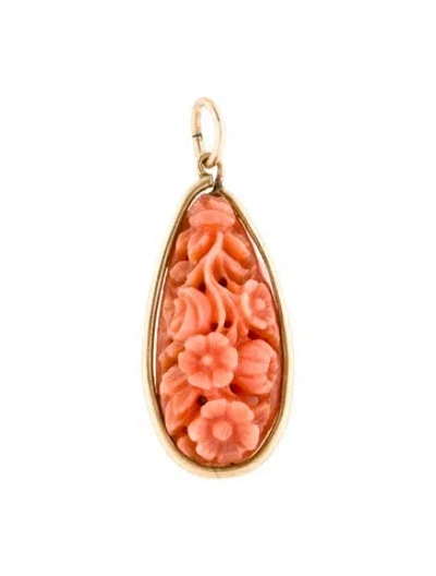 Pre-owned Pendant Vintage 10k Coral Carved , 1.25" In Multi