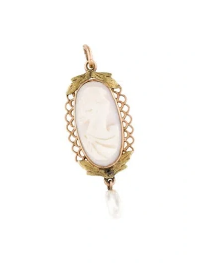 Pre-owned Pendant Vintage 10k Dyed Pearl & Shell Cameo  In Multi