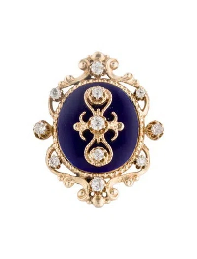 Pre-owned Pendant Vintage 14k 1.45ctw Diamond & Enamel  In Blue