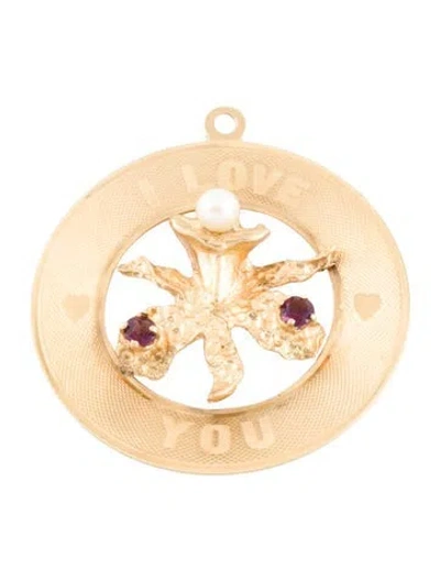 Pre-owned Pendant Vintage 14k Pearl & Crystal  In Multi