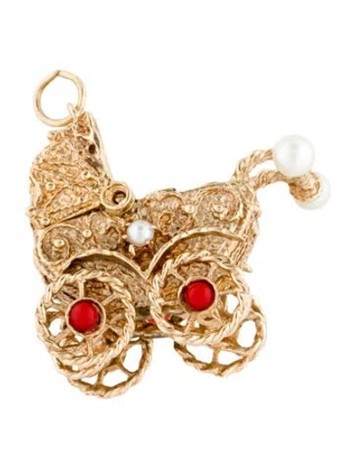 Pre-owned Pendant Vintage 14k Pearl Moveable Baby Carriage Charm In Multi