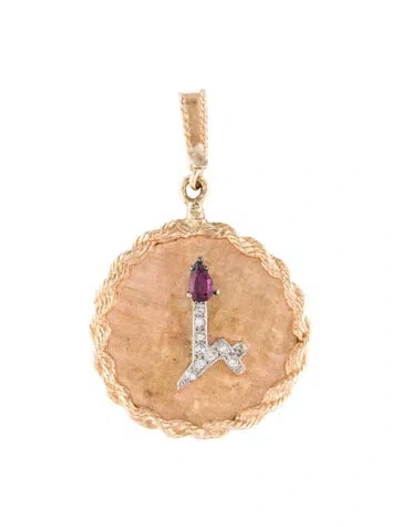 Pre-owned Pendant Vintage 14k Ruby & Diamond  In Multi