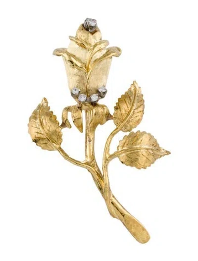 Pre-owned Pendant Vintage 18k Diamond Rose Brooch In Multi