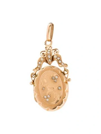 Pre-owned Pendant Vintage 18k Pearl Etched Locket , 1.75" In Multi