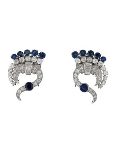 Pre-owned Pendant Vintage Platinum 4.02ctw Sapphire & Diamond Dress Clips In Multi