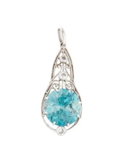 Pre-owned Pendant Vintage Platinum Zircon & Diamond  In Multi