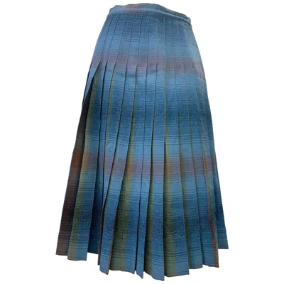 Pre-owned Pendleton 1950 Original  Wool Shadow Plaid Reversible Pleated Skirt In Blue