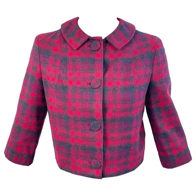 Pre-owned Pendleton 1960s  Red + Grey Plaid 3/4 Sleeves Virgin Wool Vintage 60s Jacket