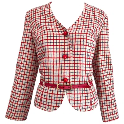 Pre-owned Pendleton 1960s  Red, White And Blue Belted Wool 60s Vintage Checkered Jacket