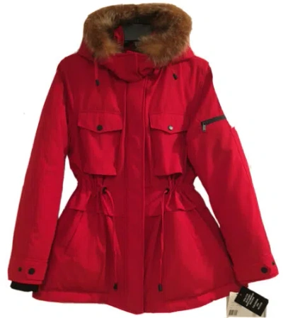 Pre-owned Pendleton $850  Womens Red Real Raccoon 600 Down Removable Hood Coat Sz L