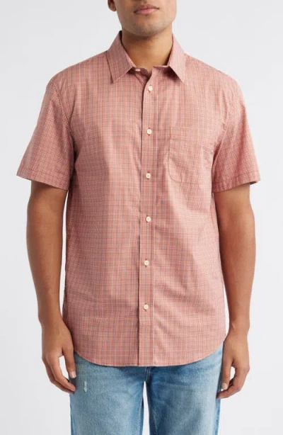 Pendleton Academy Check Pima Cotton Short Sleeve Button-up Shirt In Pink