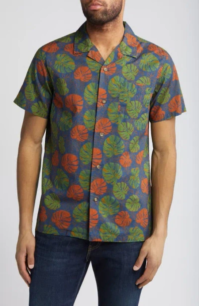 Pendleton Aloha Print Short Sleeve Button-up Shirt In Monstera Blue