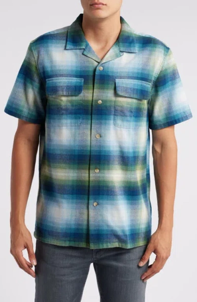 Pendleton Baja Board Plaid Camp Shirt In Blue/ Green Ombre