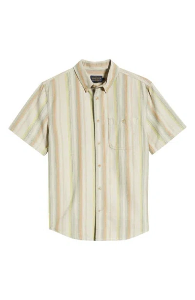 Pendleton Bayside Stripe Short Sleeve Cotton Button-down Shirt In Brown