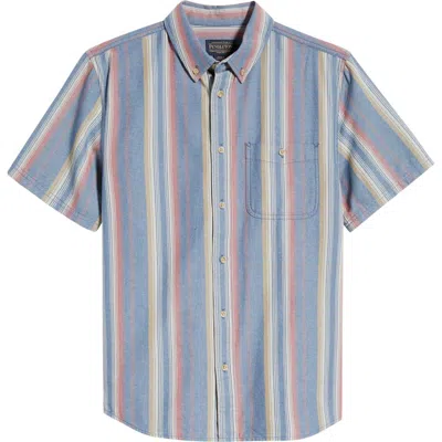 Pendleton Bayside Stripe Short Sleeve Cotton Button-down Shirt In Blue