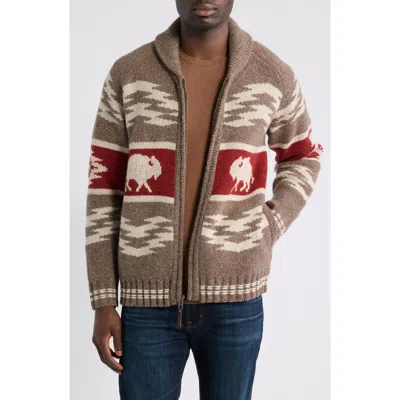 Pendleton Bison Lambswool Zip Cardigan In Brown Donegal
