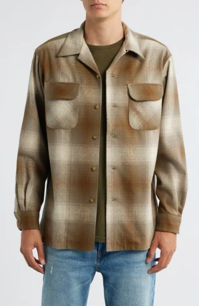 Pendleton Board Plaid Wool Flannel Button-up Shirt In Green
