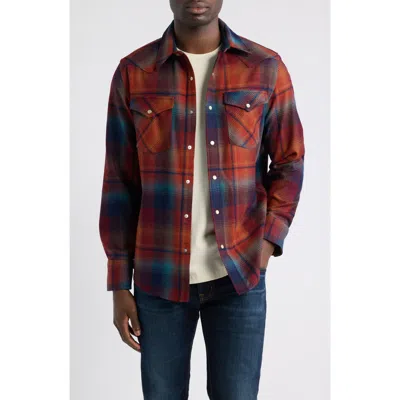 Pendleton Canyon Plaid Wool Snap-up Shirt In Maroon/teal