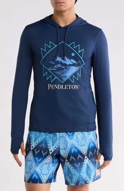 Pendleton Century Harding Long Sleeve Hooded Rashguard In Blue